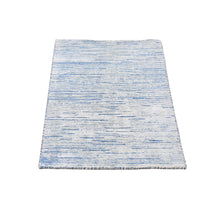 Load image into Gallery viewer, 2&#39;x3&#39; Blue Striae Design Silk with Textured Wool Hand Knotted Oriental Rug FWR357246
