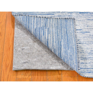 2'x3' Blue Silk with Textured Wool Striae Design Hand Knotted Oriental Rug FWR357252