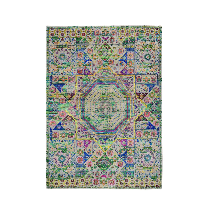 5'x7' Colorful Sari Silk Mamluk Design Hand Knotted Oriental Rug FWR358368