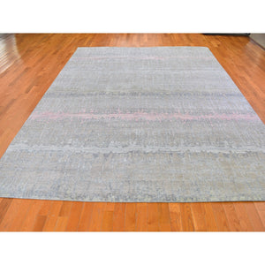 9'x12'5" Cardiac Design with Pastel Colors Textured Wool and Pure Silk Hand Knotted Oriental Rug FWR359688