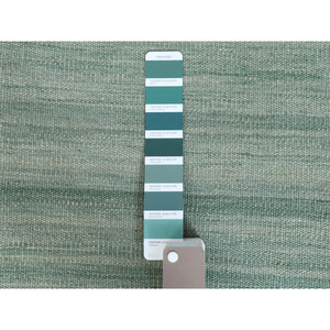 9'2"x12' Light Green With Nomadic Design Flat Weave Kilim Organic Wool Reversible Hand Woven Oriental Rug FWR360138