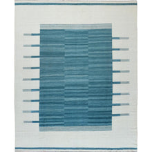 Load image into Gallery viewer, 12&#39;3&quot;x15&#39; Aquamarine Stripe Design Hand Woven Kilim Flat Weave Handspun Wool Reversible Oriental Oversize Rug FWR360312