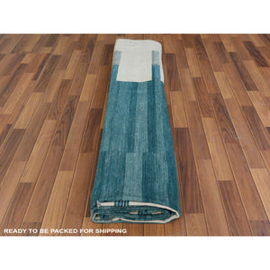 12'3"x15' Aquamarine Stripe Design Hand Woven Kilim Flat Weave Handspun Wool Reversible Oriental Oversize Rug FWR360312