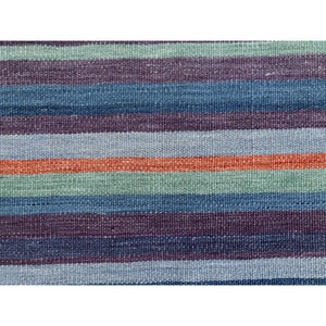 9'3"x12'1" Flat Weave Kilim Pure Wool Hand Woven Stripe Design Reversible Oriental Rug FWR360546