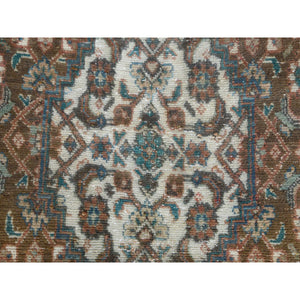 6'2"x10'2" Beige Clean Natural Wool Shabby Chic Distressed Old Persian Tabriz Mahi Medallion Design Hand Knotted Oriental Rug FWR361086