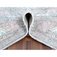 Load image into Gallery viewer, 6&#39;8&quot;x9&#39;8&quot; Red Clean Pure Wool Shabby Chic Worn Down Old Persian Tabriz Medallion Design Distressed Hand Knotted Oriental Rug FWR361098