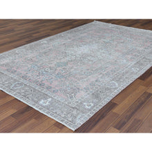 Load image into Gallery viewer, 6&#39;3&quot;x9&#39;7&quot; Pink Clean Organic Wool Bohemian Distressed Vintage Look Persian Tabriz Medallion Design Hand Knotted Oriental Rug FWR361170