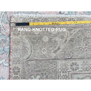 6'3"x9'7" Pink Clean Organic Wool Bohemian Distressed Vintage Look Persian Tabriz Medallion Design Hand Knotted Oriental Rug FWR361170