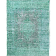 Load image into Gallery viewer, 9&#39;7&quot;x12&#39;5&quot; Hand Knotted Shades of Light Green Overdyed Clean Distressed Vintage Persian Kerman Organic Wool Oriental Rug FWR361830