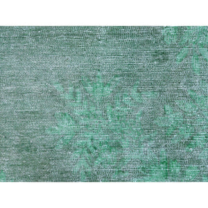 9'7"x12'5" Hand Knotted Shades of Light Green Overdyed Clean Distressed Vintage Persian Kerman Organic Wool Oriental Rug FWR361830
