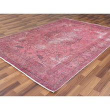 Load image into Gallery viewer, 6&#39;9&quot;x9&#39;9&quot; Pink Clean Pure Wool Shabby Chic Distressed Vintage Look Medallion Persian Tabriz Design Hand Knotted Oriental Rug FWR361974