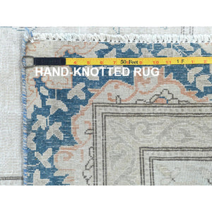 8'3"x11'1" Hand Knotted, Ivory, Vintage, Persian Kerman, Distressed Look, Worn Wool, Shaved Down, Oriental Rug FWR370248