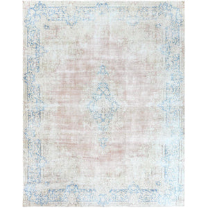 9'8"x12'9" Faded Champagne, Vintage Persian Kerman, Distressed Look, Worn Wool, Cropped Thin, Hand Knotted, Oriental Rug FWR370368