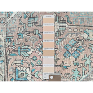 8'x10'8" Peach Color Distressed Look Vintage Persian Tabriz, Hand Knotted Worn Wool Sheared Low Shabby Chic Oriental Rug FWR371868