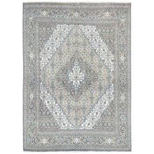 Load image into Gallery viewer, 7&#39;1&quot;x9&#39;9&quot; Ivory Hand Knotted Cropped Thin, Worn Wool Shabby Chic Distressed Look Vintage Persian Tabriz Oriental Rug FWR371934