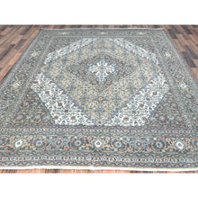 Load image into Gallery viewer, 7&#39;1&quot;x9&#39;9&quot; Ivory Hand Knotted Cropped Thin, Worn Wool Shabby Chic Distressed Look Vintage Persian Tabriz Oriental Rug FWR371934