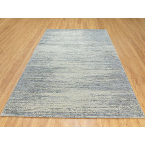 6'1"x9' Light Gray Jacquard Hand Loomed Modern Natural Wool And Plant Based Silk Oriental Rug FWR372336