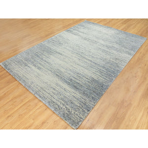 6'1"x9' Light Gray Jacquard Hand Loomed Modern Natural Wool And Plant Based Silk Oriental Rug FWR372336