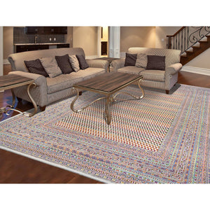 9'10"x14' Colorful Wool And Sari Silk Sarouk Mir Inspired With Repetitive Boteh Design Hand Knotted Oriental Rug FWR373854