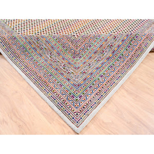 9'10"x14' Colorful Wool And Sari Silk Sarouk Mir Inspired With Repetitive Boteh Design Hand Knotted Oriental Rug FWR373854