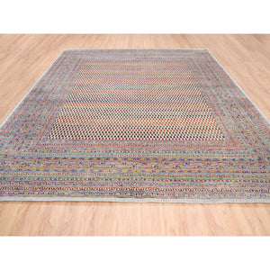 12'x12' Colorful Wool And Sari Silk Sarouk Mir Inspired With Repetitive Boteh Design Hand Knotted Oriental Square Rug FWR373866