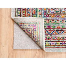 Load image into Gallery viewer, 12&#39;x12&#39; Colorful Wool And Sari Silk Sarouk Mir Inspired With Repetitive Boteh Design Hand Knotted Oriental Square Rug FWR373866
