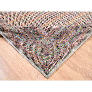 12'x12' Colorful Wool And Sari Silk Sarouk Mir Inspired With Repetitive Boteh Design Hand Knotted Oriental Square Rug FWR373866