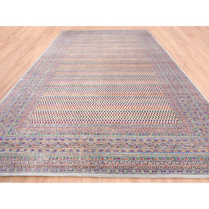 11'7"x18' Oversize Colorful Wool And Sari Silk Sarouk Mir Inspired With Small Repetitive Pattern Hand Knotted Oriental Rug FWR373872