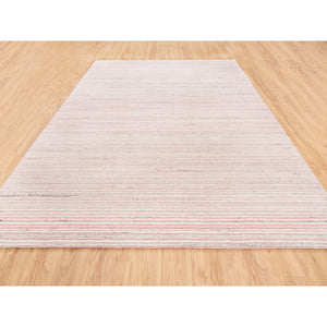 9'x12' Modern Design Plain Ivory with Coral Red Natural Wool Hand Loomed Oriental Rug FWR378234