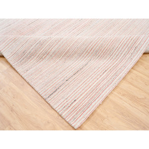9'x12' Modern Design Plain Ivory with Coral Red Natural Wool Hand Loomed Oriental Rug FWR378234