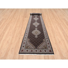 Load image into Gallery viewer, 3&#39;10&quot;x20&#39;7&quot; Black Tabriz Mahi with Fish Medallion Design XL Runner Wool Hand Knotted Oriental Rug FWR380070