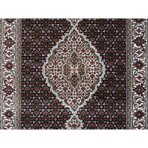 3'10"x20'7" Black Tabriz Mahi with Fish Medallion Design XL Runner Wool Hand Knotted Oriental Rug FWR380070