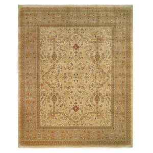 12'x14'10" Oversized Beige Hand Spun New Zealand Wool and Silk Tabriz Revival 300 KPSI Denser Weave Hand Knotted Thick and Plush Natural Dyes Luxurious to the Touch Oriental Rug FWR380124