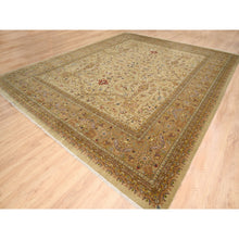 Load image into Gallery viewer, 12&#39;x14&#39;10&quot; Oversized Beige Hand Spun New Zealand Wool and Silk Tabriz Revival 300 KPSI Denser Weave Hand Knotted Thick and Plush Natural Dyes Luxurious to the Touch Oriental Rug FWR380124