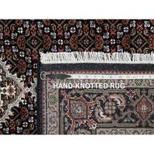 Load image into Gallery viewer, 5&#39;x8&#39;2&quot; Tabriz Mahi with Fish Medallion Design Wool 175 KPSI Hand Knotted Rich Black Oriental Rug FWR381216