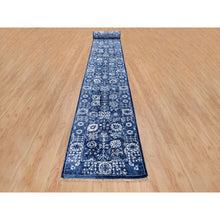 Load image into Gallery viewer, 2&#39;6&quot;x23&#39;10&quot; Wool and Silk Denim Blue Tone On Tone Tabriz with All Over Motifs Hand Knotted Oriental XL Runner Rug FWR381630
