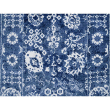 Load image into Gallery viewer, 2&#39;6&quot;x23&#39;10&quot; Wool and Silk Denim Blue Tone On Tone Tabriz with All Over Motifs Hand Knotted Oriental XL Runner Rug FWR381630