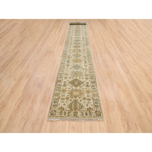 2'7"x17'9" Ivory with Soft Colors, Karajeh Design, Soft Pure Wool, Hand Knotted, XL Runner Oriental Rug FWR381984