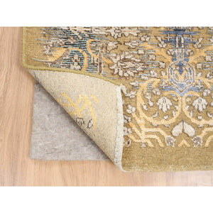 2'7"x22' Gold Brown, Hand Knotted, Transitional Sarouk, Silk With Textured Wool, Oriental, XL Runner Rug FWR382308