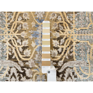 2'7"x22' Gold Brown, Hand Knotted, Transitional Sarouk, Silk With Textured Wool, Oriental, XL Runner Rug FWR382308