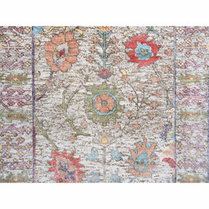 2'2"x3'1" Beige, Silk With Textured Wool, Hand Knotted, Directional Vase Design, Oriental, Mat Rug FWR382446