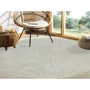 9'2"x9'2" Beige Wool and Plant Based Silk Hand Loomed Fine Jacquard with Erased Design Oriental Round Rug FWR382878
