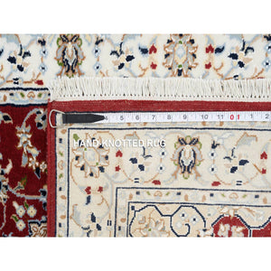 2'7"x14'1" Cherry Red, Wool Hand Knotted, Nain with Medallion and Flower Design 250 KPSI, Runner Oriental Rug FWR383844