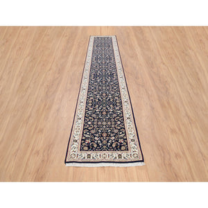 2'9"x14' Midnight Blue, Nain All Over Flower Design, 250 KPSI Wool Hand Knotted, Runner Oriental Rug FWR383994