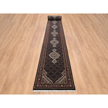 Load image into Gallery viewer, 2&#39;6&quot;x26&#39;3&quot; Rich Black Hand Knotted 175 KPSI Tabriz Mahi with Fish Medallion Design, Pure Wool XL Runner Oriental Rug FWR384564