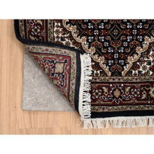 Load image into Gallery viewer, 2&#39;6&quot;x26&#39;3&quot; Rich Black Hand Knotted 175 KPSI Tabriz Mahi with Fish Medallion Design, Pure Wool XL Runner Oriental Rug FWR384564
