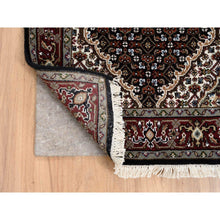 Load image into Gallery viewer, 2&#39;4&quot;x27&#39;1&quot; Rich Black Hand Knotted Soft Wool 175 KPSI Tabriz Mahi with Fish Medallion Design XL Runner Oriental Rug FWR384570