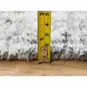 2'6"x20' Gray Modern Hand Knotted Cut and Loop Pile Hand Spun Undyed Natural Wool XL Runner Oriental Rug FWR384828