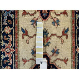 2'5"x19'9" Ivory, Hand Knotted Heriz Revival with Medallions Design Pliable Wool, XL Runner Oriental Rug FWR385212