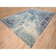 Load image into Gallery viewer, 10&#39;x13&#39;10&quot; Blue-Teal Broken Persian Heriz Hand Knotted Erased Design Wool And Silk Oriental Rug FWR385992